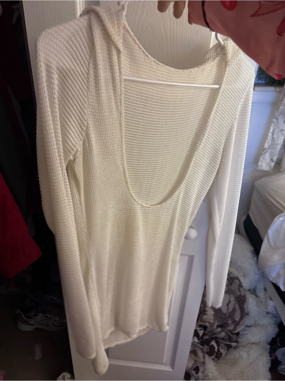 Women's Cream Knit Scoop-Back Sweater